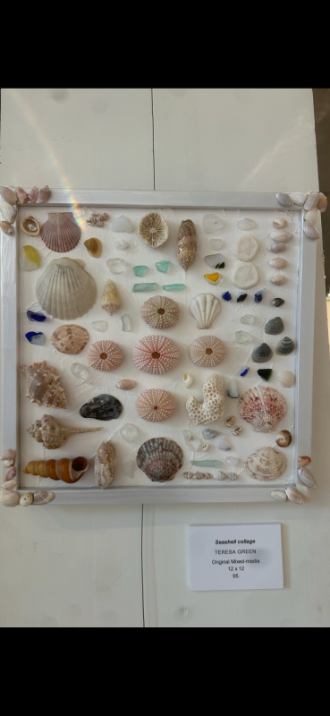 Seashell collage by artist Teresa Green